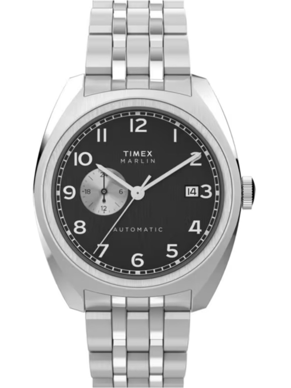 Timex Marlin Men's Automatic Watch - Black Dial, Silver Bracelet